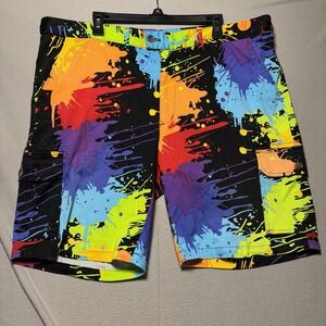Loudmouth Golf Shorts Men 43 Blue Colorful Paint Splatter Performance Bright Dad